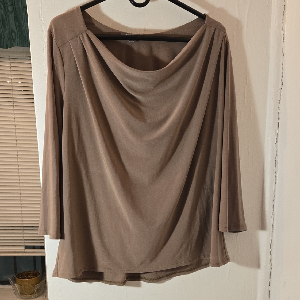 Roz & Ali Taupe Drape Neck Blouse
